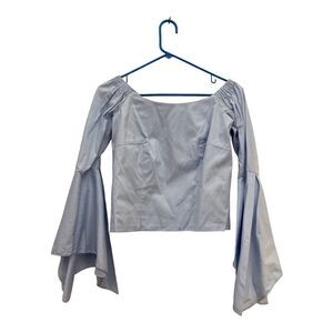 NWT Petersyn Harlan Top XS Blue Cotton Bell Sleeve Crop Blouse Made in New York